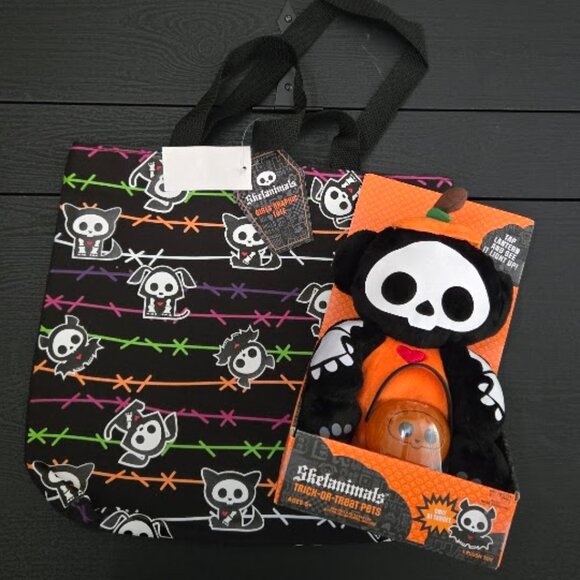 NWT Skelanimals Cloth Carry Tote and Trick or Treat Pet w/ light up lantern - Picture 1 of 5